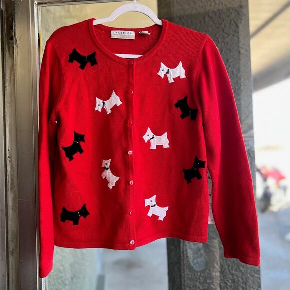 Vintage 90's red Classics scottie cardigan sweater size M kitschy - Picture 1 of 5